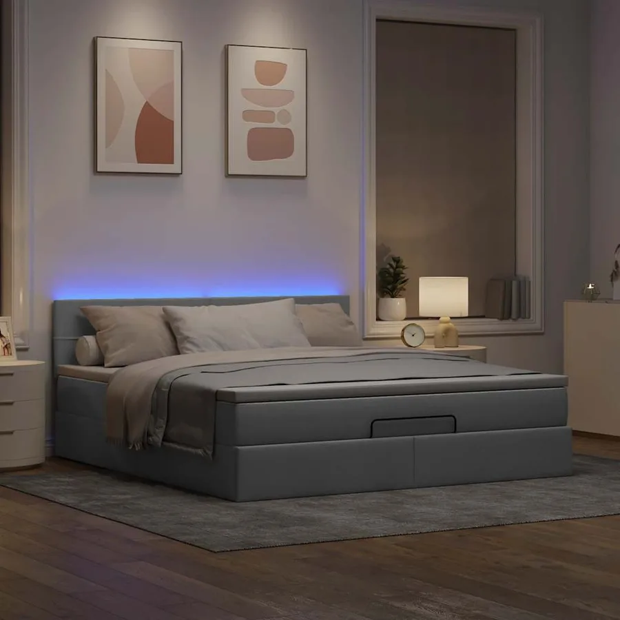 Lit ottoman avec matelas gris clair 160x200 cm tissu - 3