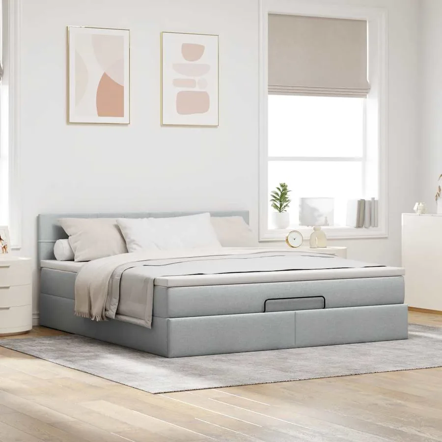 Lit ottoman avec matelas gris clair 160x200 cm tissu - 4