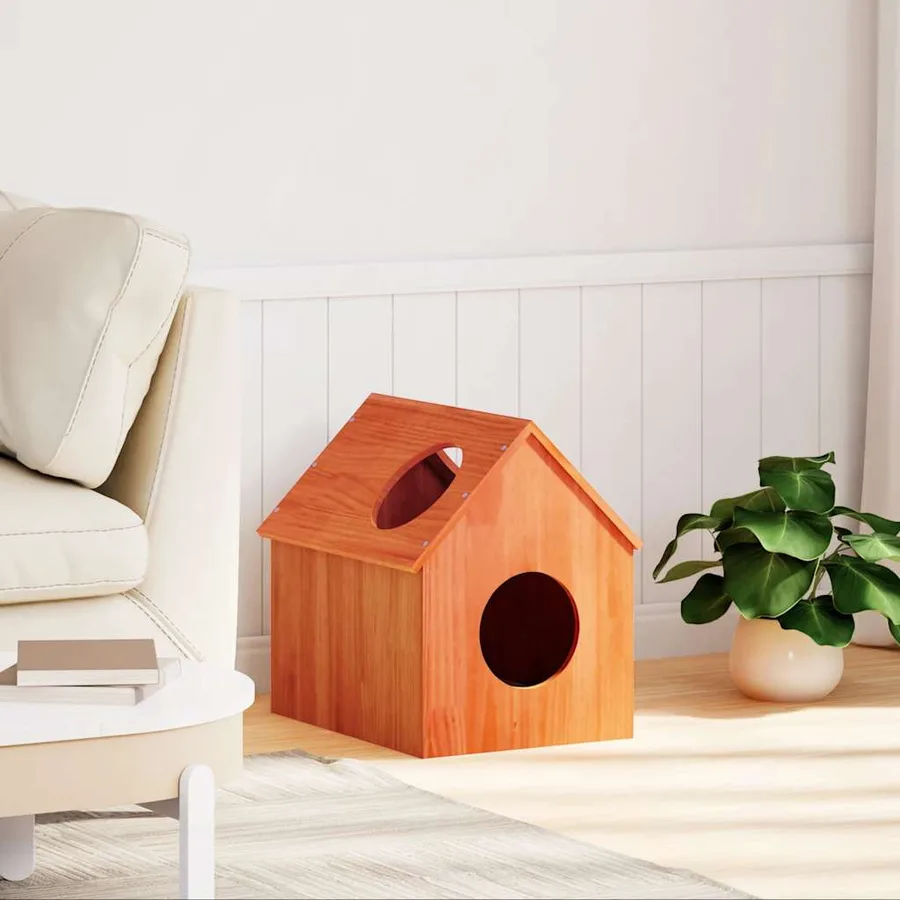 Maison pour chat cire marron 41x50x50 cm bois de pin massif - 2
