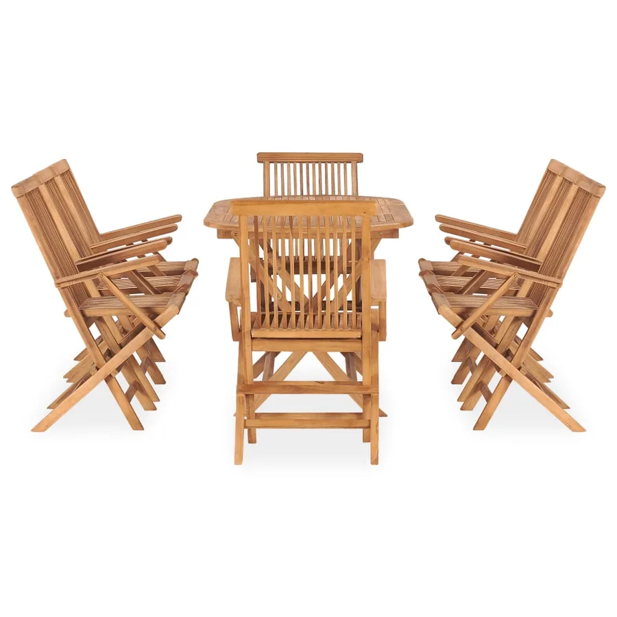 Ensemble à manger d'extérieur pliable 9 pcs Bois solide de teck - 2