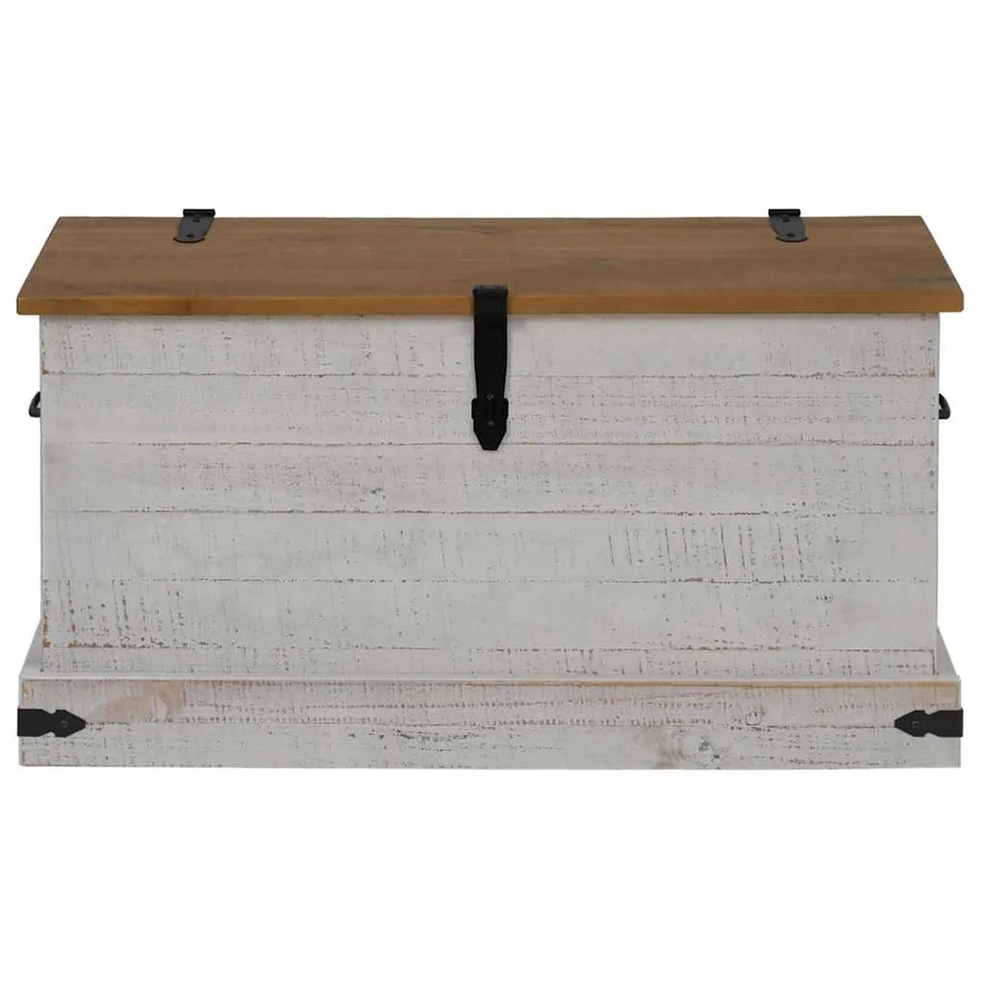 Coffre de rangement HALDEN blanc 91x48x47 cm bois massif pin - 3