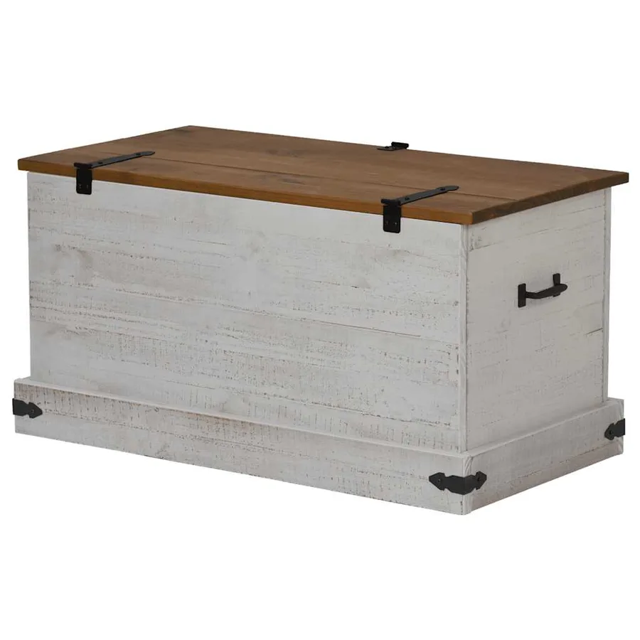 Coffre de rangement HALDEN blanc 91x48x47 cm bois massif pin - 5