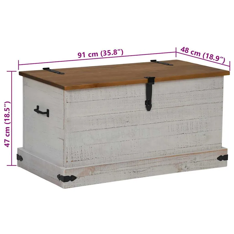 Coffre de rangement HALDEN blanc 91x48x47 cm bois massif pin - 9