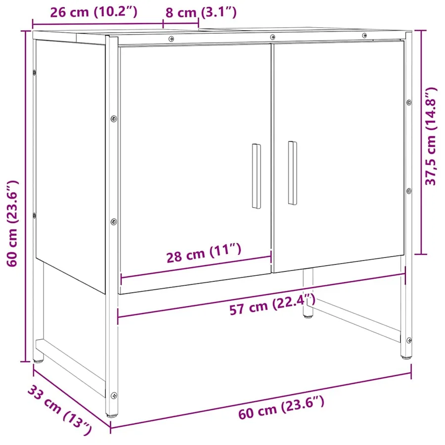 Armoire lavabo de salle de bain chêne artisanal 60x33x60 cm - 13