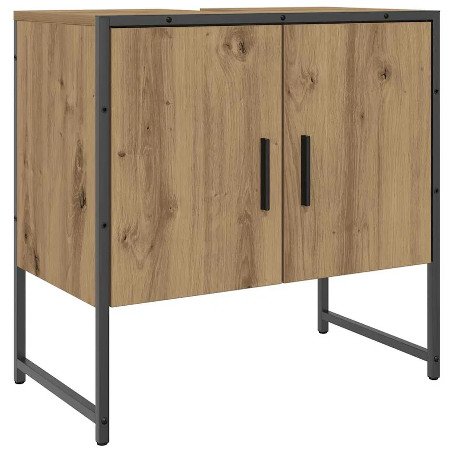 Armoire lavabo de salle de bain chêne artisanal 60x33x60 cm - 2