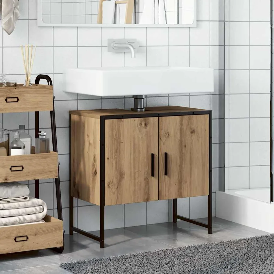 Armoire lavabo de salle de bain chêne artisanal 60x33x60 cm - 3