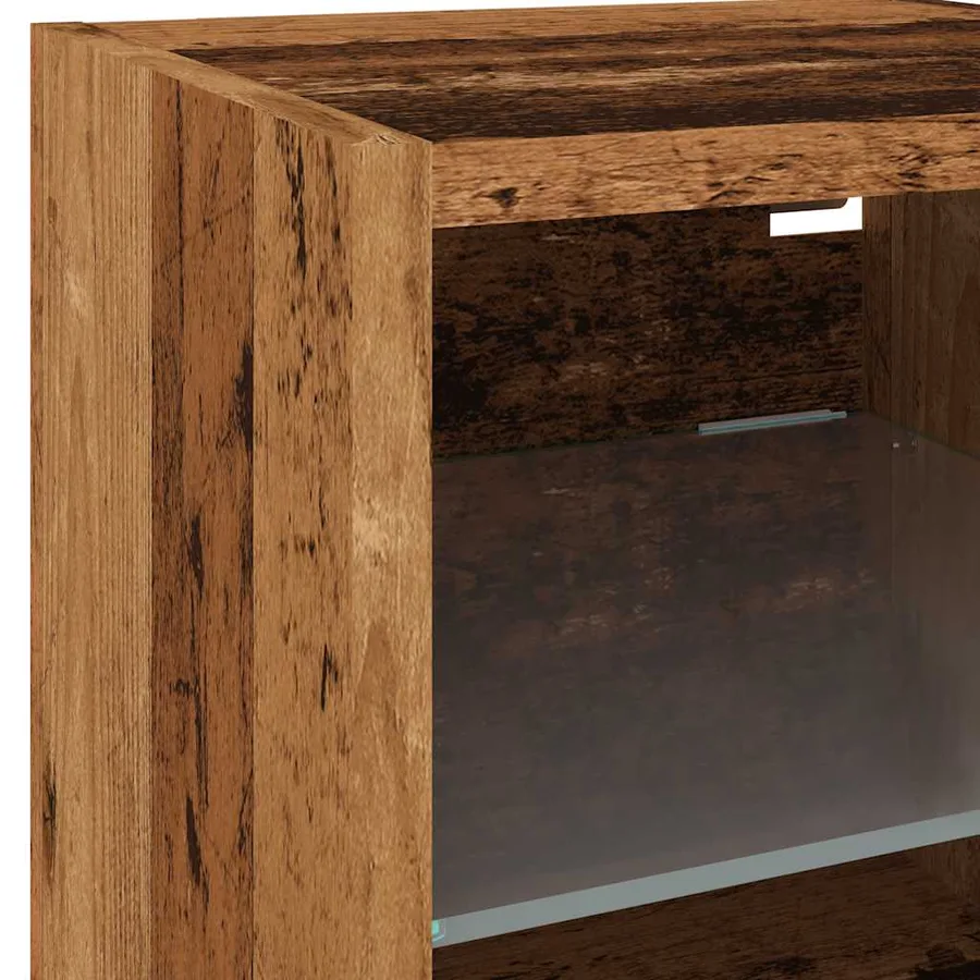 Meubles TV muraux et lumières LED 2pcs vieux bois 30x28,5x30cm - 8