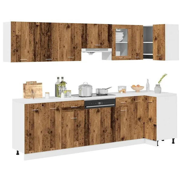 Ensemble de 11 meubles de cuisine "Lyon" en bois d'ingénierie vieilli