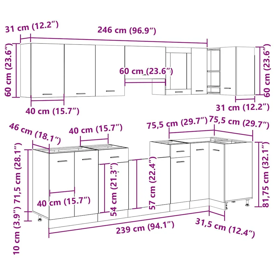 Ensemble de 11 meubles de cuisine "Lyon" en bois d'ingénierie vieilli - 18