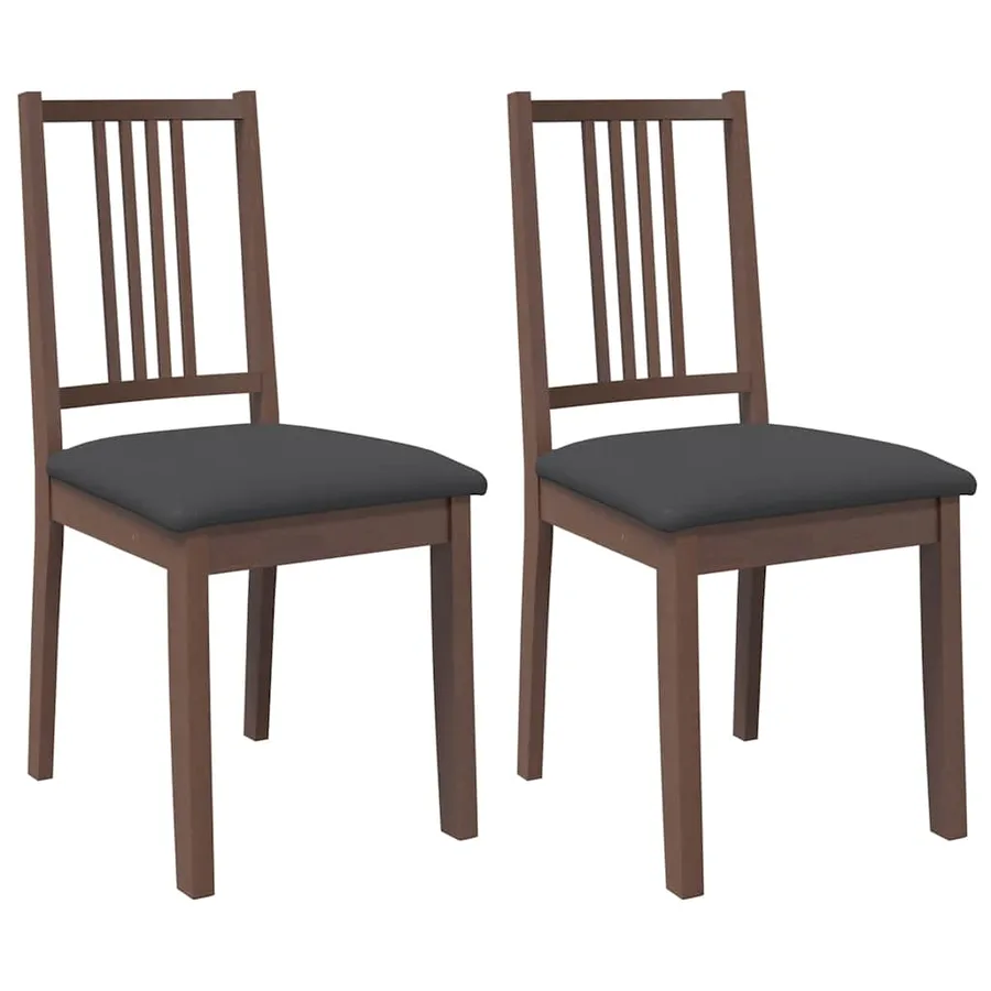 Chaises à manger coussins 2 pcs marron bois massif caoutchouc - 2