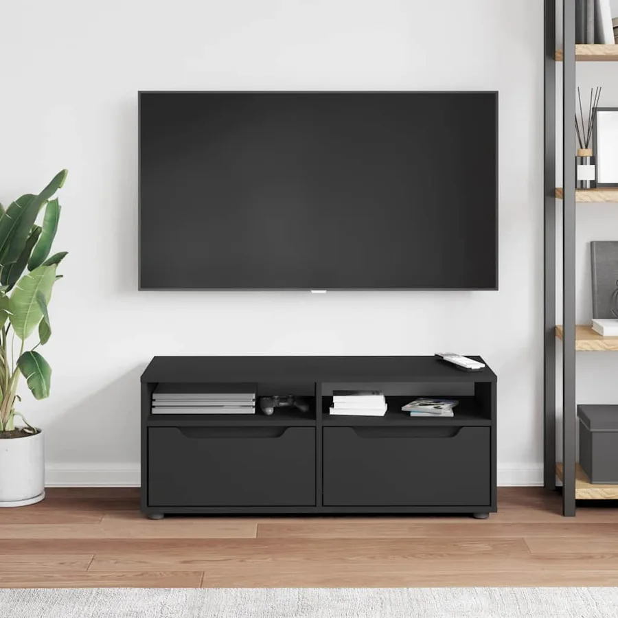 Meuble TV VISNES noir 100x40x38 cm bois d'ingénierie - 3