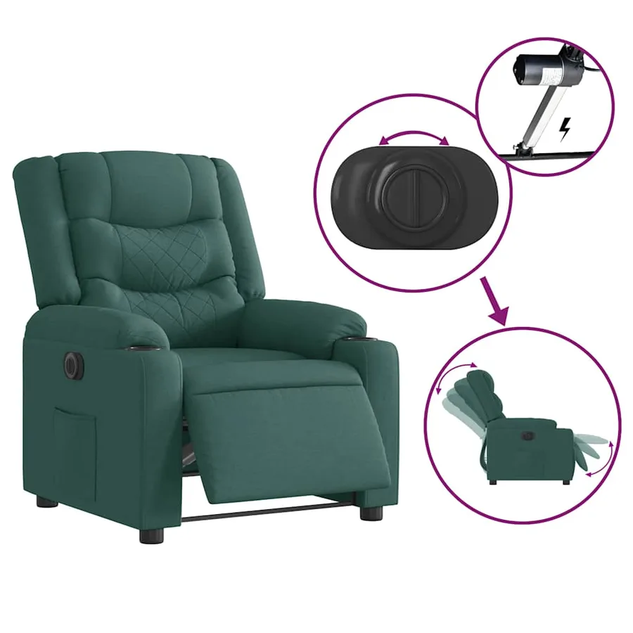Fauteuil inclinable électrique Vert foncé Tissu - 9