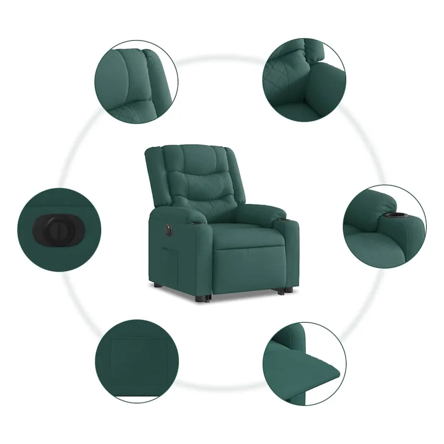 Fauteuil inclinable électrique vert foncé tissu - 14