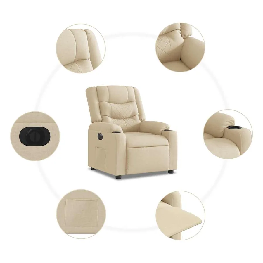 Fauteuil inclinable électrique Crème Tissu - 13