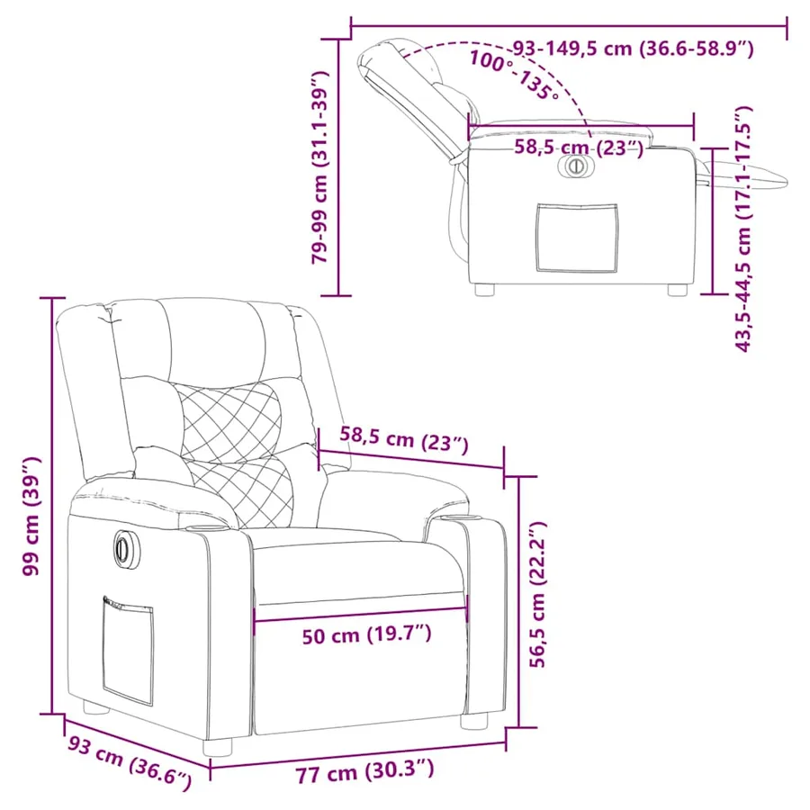 Fauteuil inclinable électrique Crème Tissu - 16