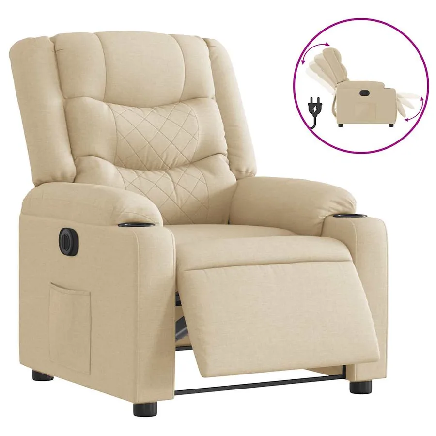 Fauteuil inclinable électrique Crème Tissu - 4