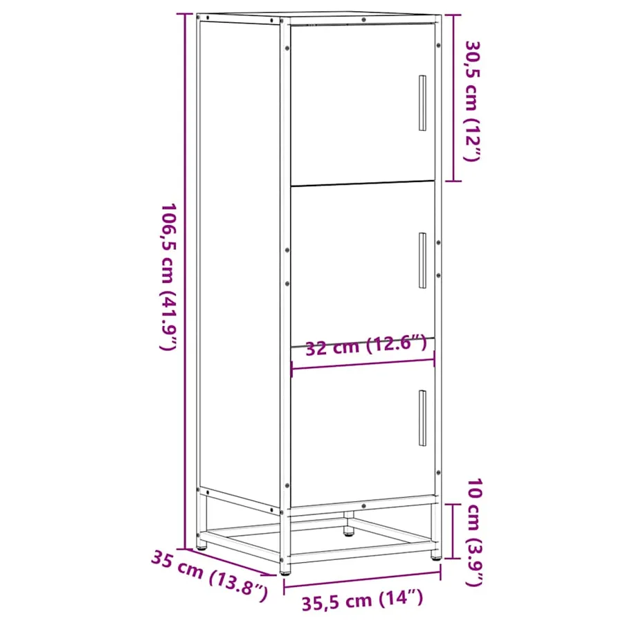 Buffet haut chêne marron 35,5x35x106,5 cm bois ingénierie métal - 11