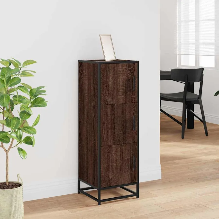 Buffet haut chêne marron 35,5x35x106,5 cm bois ingénierie métal - 3