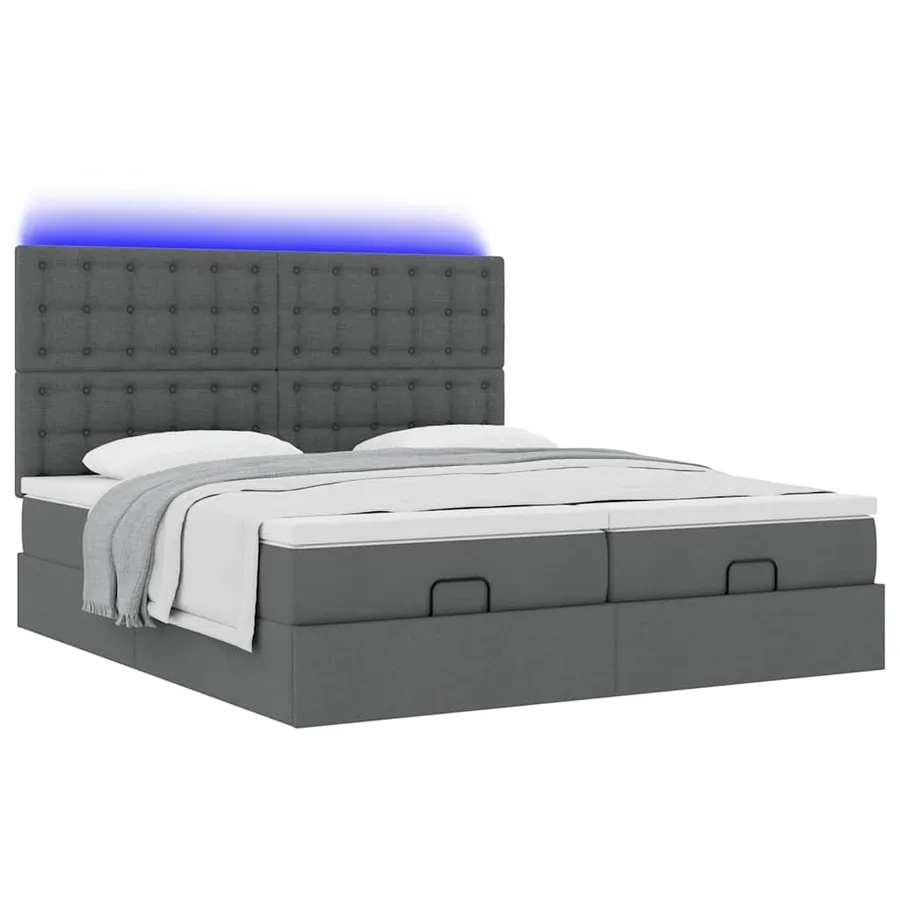 Cadre de lit ottoman avec matelas gris foncé 200x200cm tissu - 5