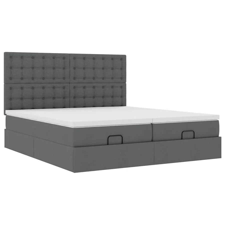 Cadre de lit ottoman avec matelas gris foncé 200x200cm tissu - 6
