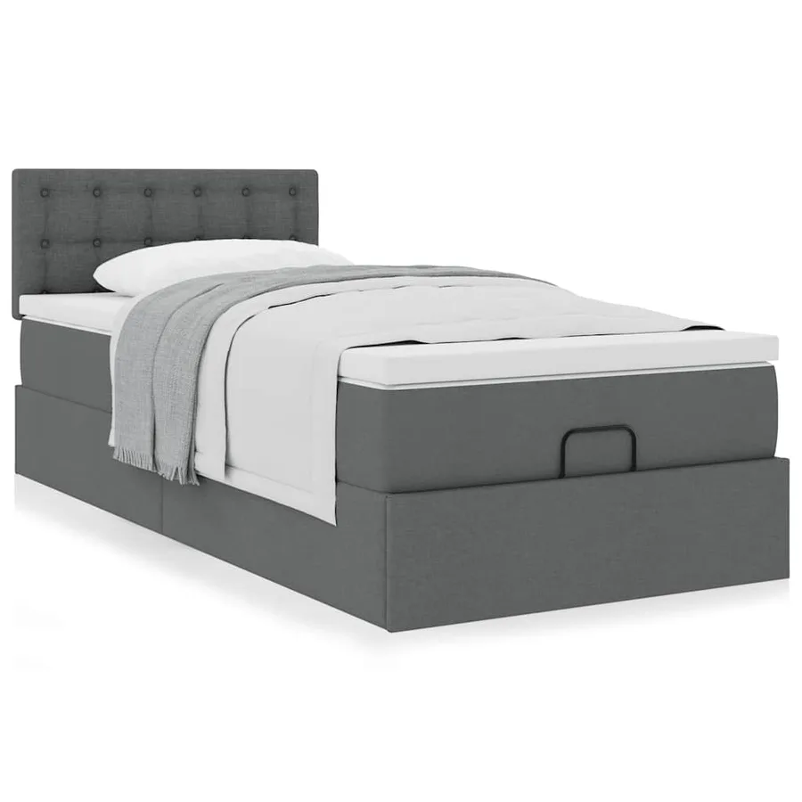 Cadre de lit ottoman avec matelas gris foncé 100x200 cm tissu - 3
