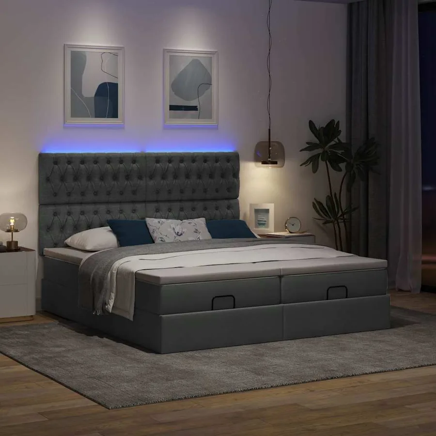 Cadre de lit ottoman avec matelas gris foncé 200x200cm tissu - 3