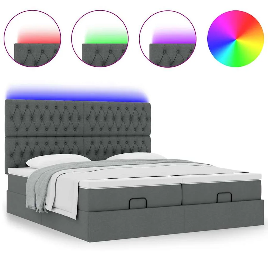 Cadre de lit ottoman avec matelas gris foncé 200x200cm tissu - 5