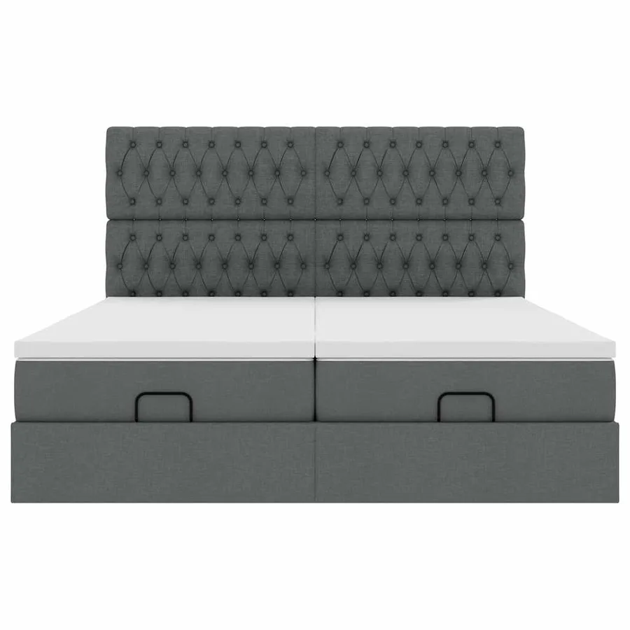 Cadre de lit ottoman avec matelas gris foncé 200x200cm tissu - 8