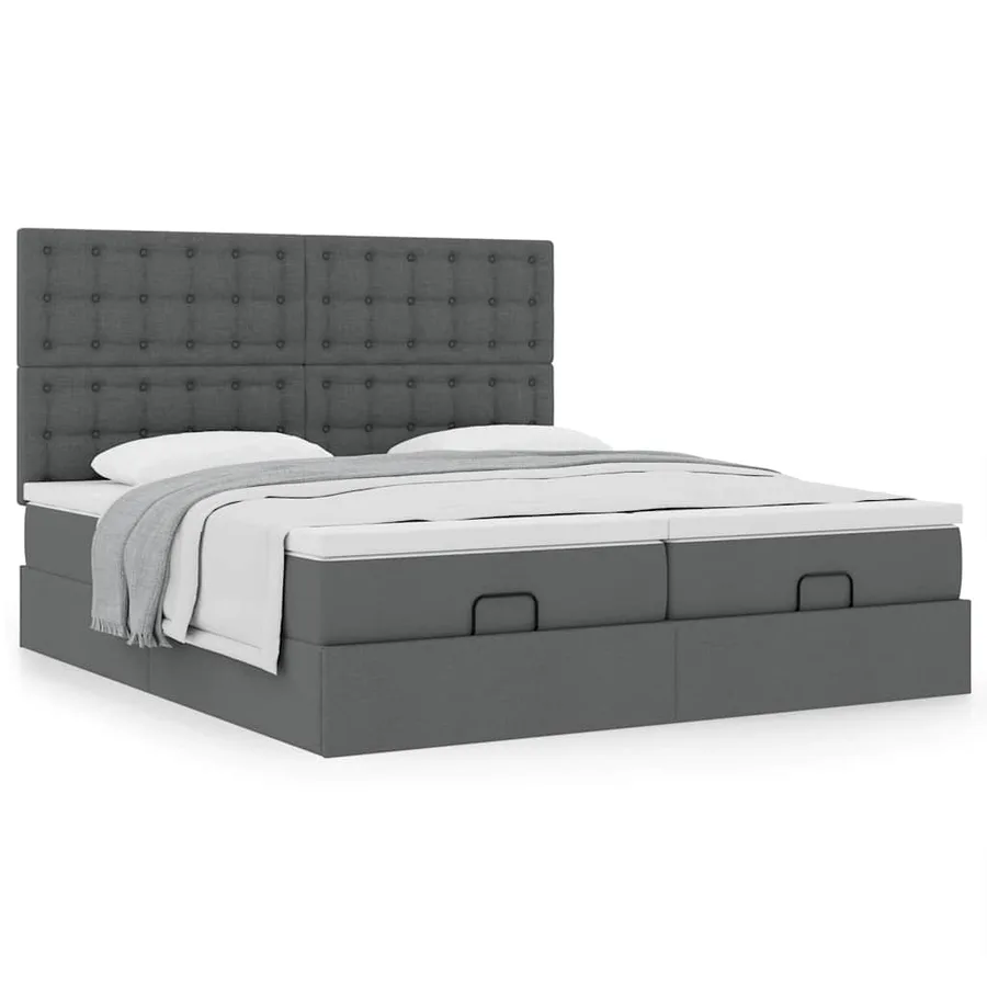 Cadre de lit ottoman avec matelas gris foncé 200x200cm tissu - 4