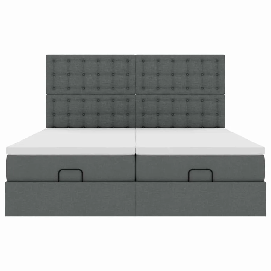 Cadre de lit ottoman avec matelas gris foncé 200x200cm tissu - 7