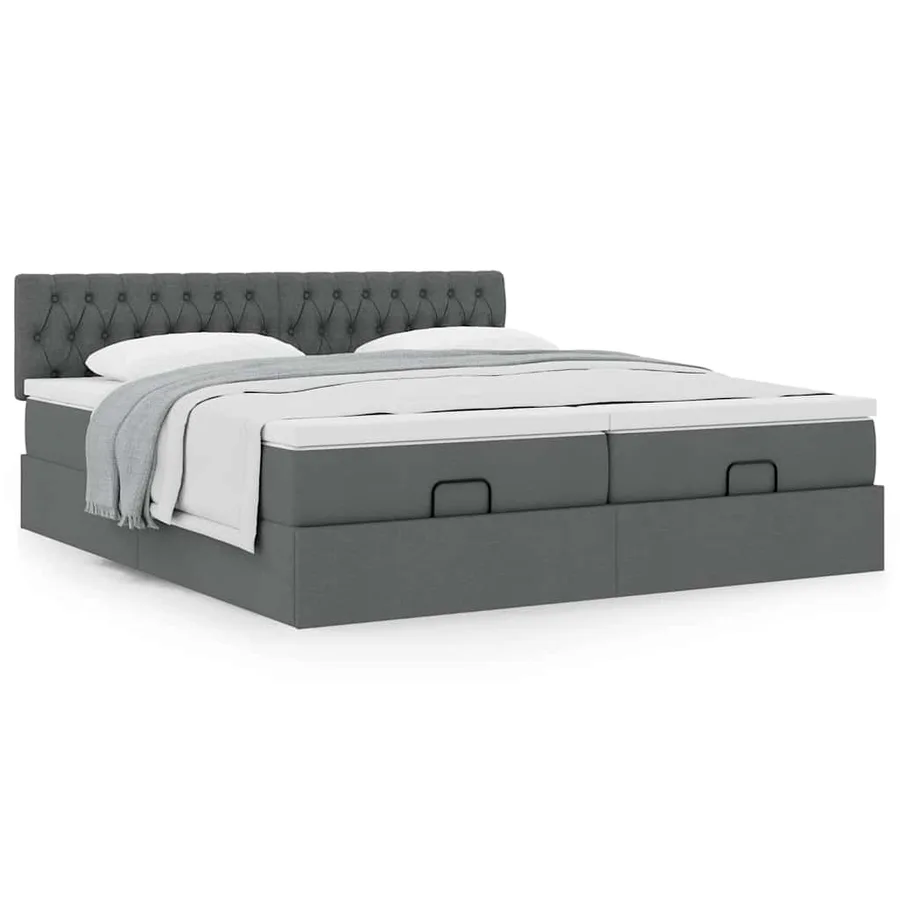 Cadre de lit ottoman avec matelas gris foncé 200x200cm tissu - 4