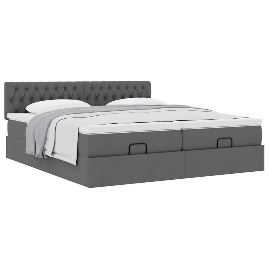 Cadre de lit ottoman avec matelas gris foncé 200x200cm tissu - 5