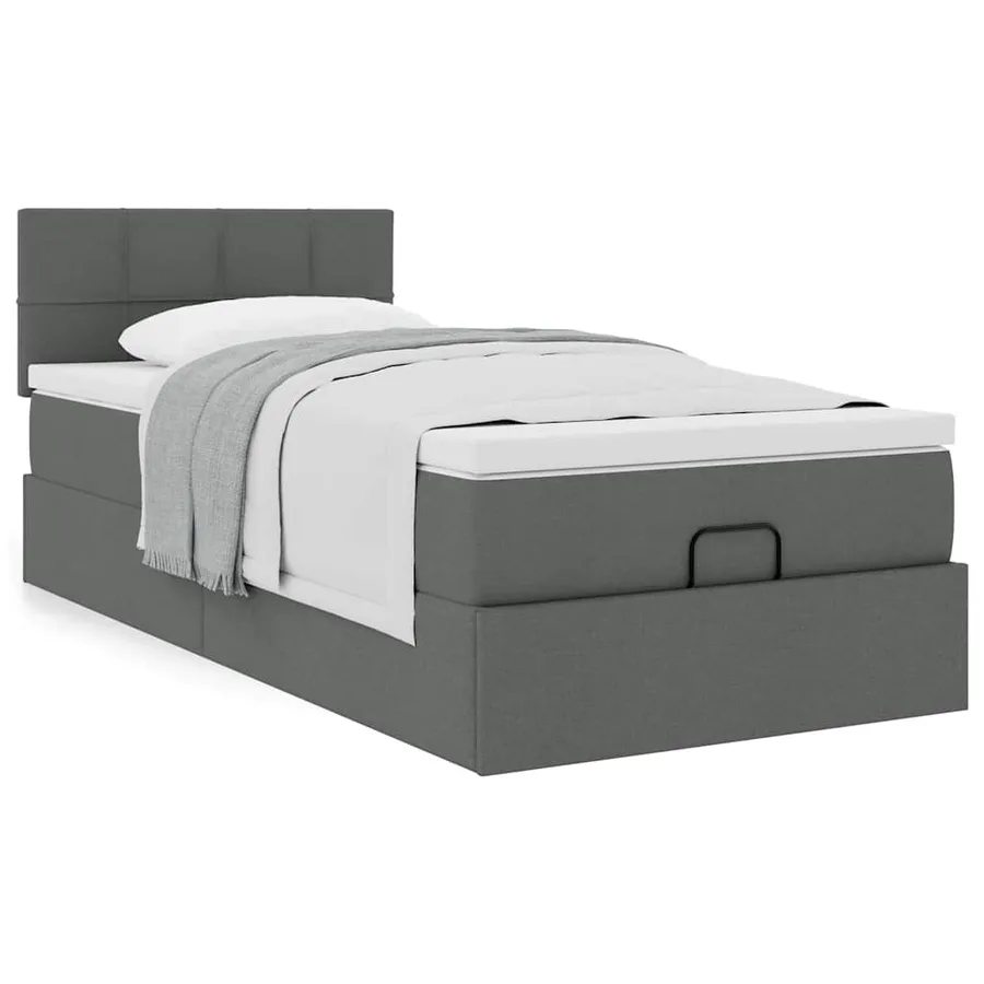 Cadre de lit ottoman avec matelas gris foncé 100x200 cm tissu - 4