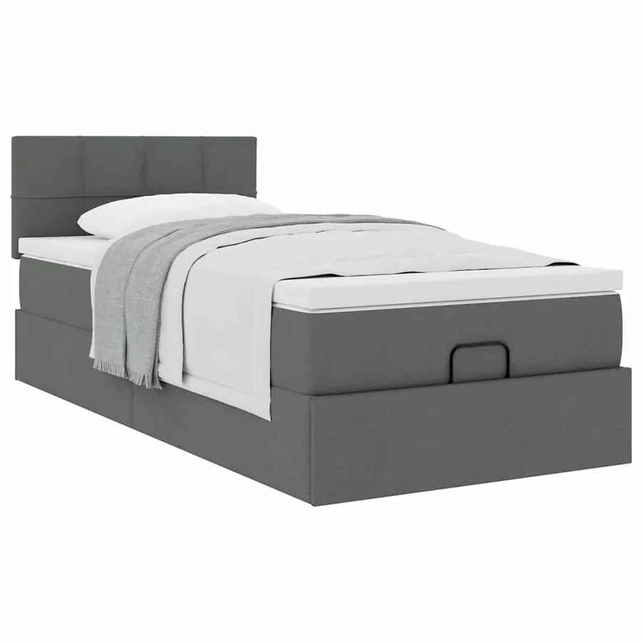 Cadre de lit ottoman avec matelas gris foncé 100x200 cm tissu - 5