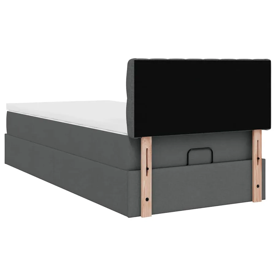 Cadre de lit ottoman avec matelas gris foncé 100x200 cm tissu - 11