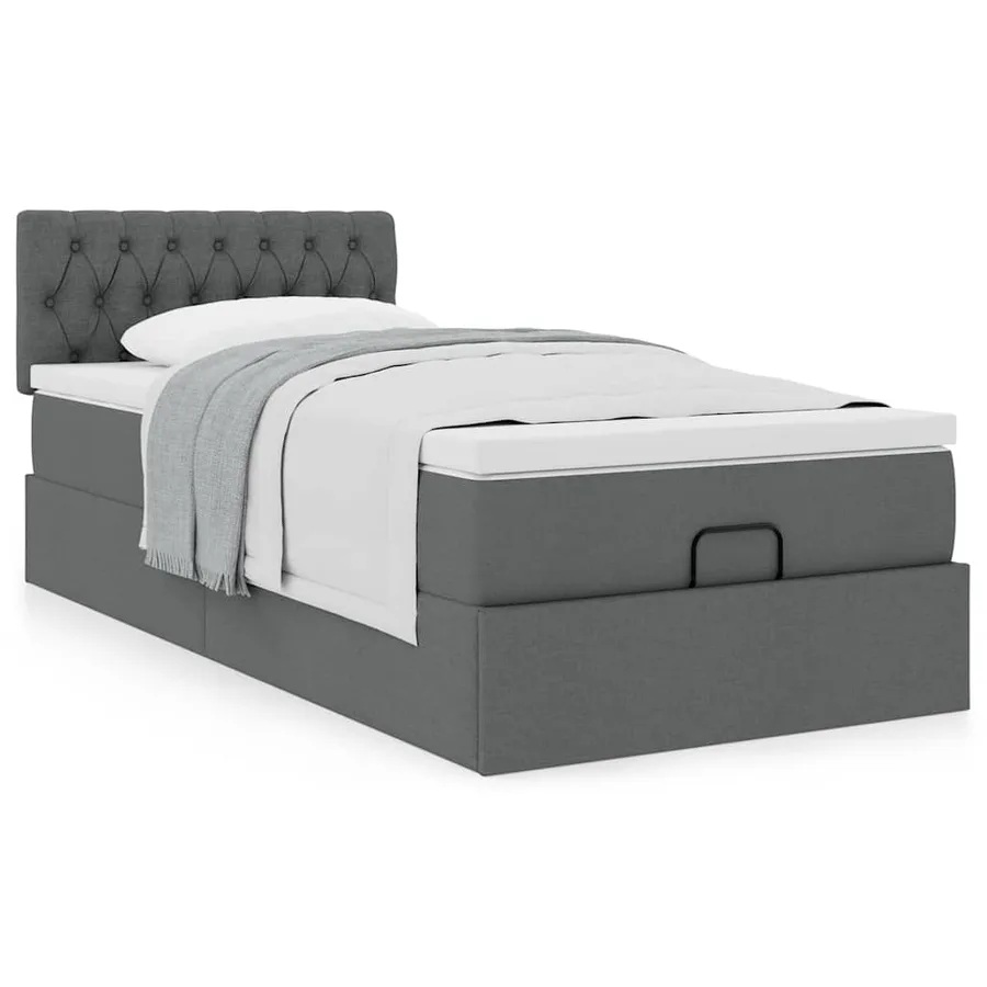 Cadre de lit ottoman avec matelas gris foncé 100x200 cm tissu - 4