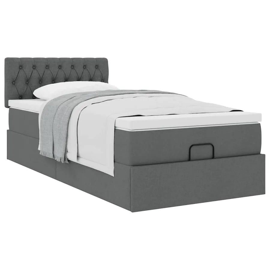 Cadre de lit ottoman avec matelas gris foncé 100x200 cm tissu - 5