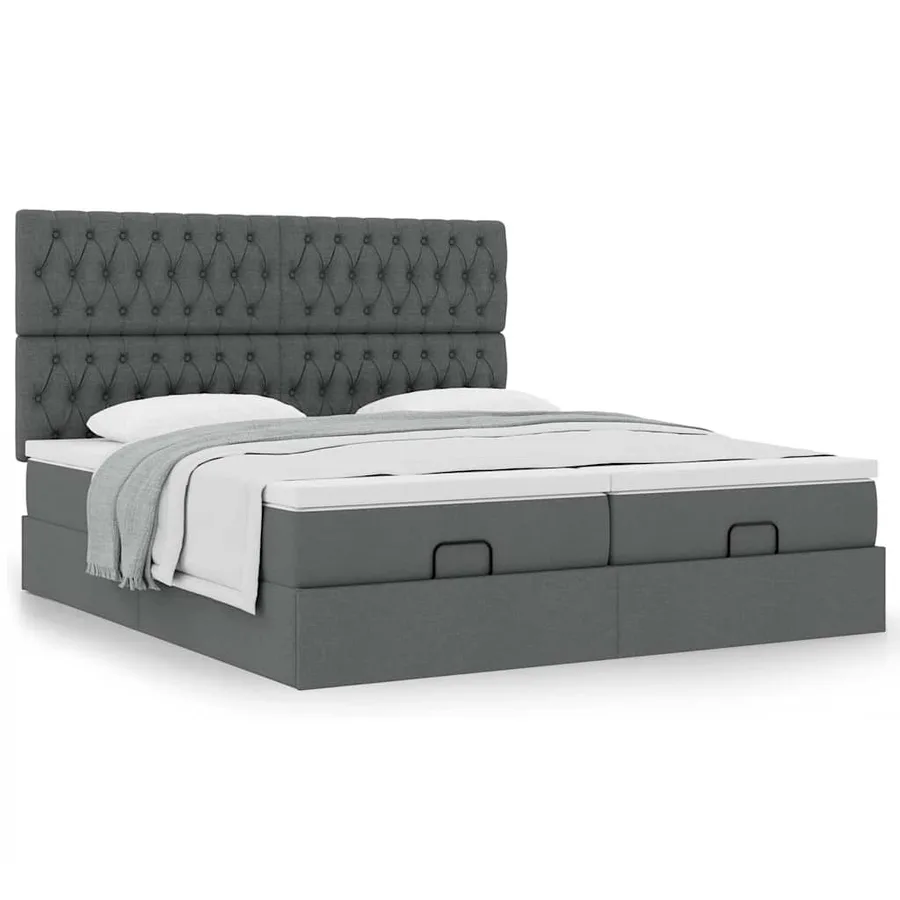 Cadre de lit ottoman avec matelas gris foncé 200x200cm tissu - 4