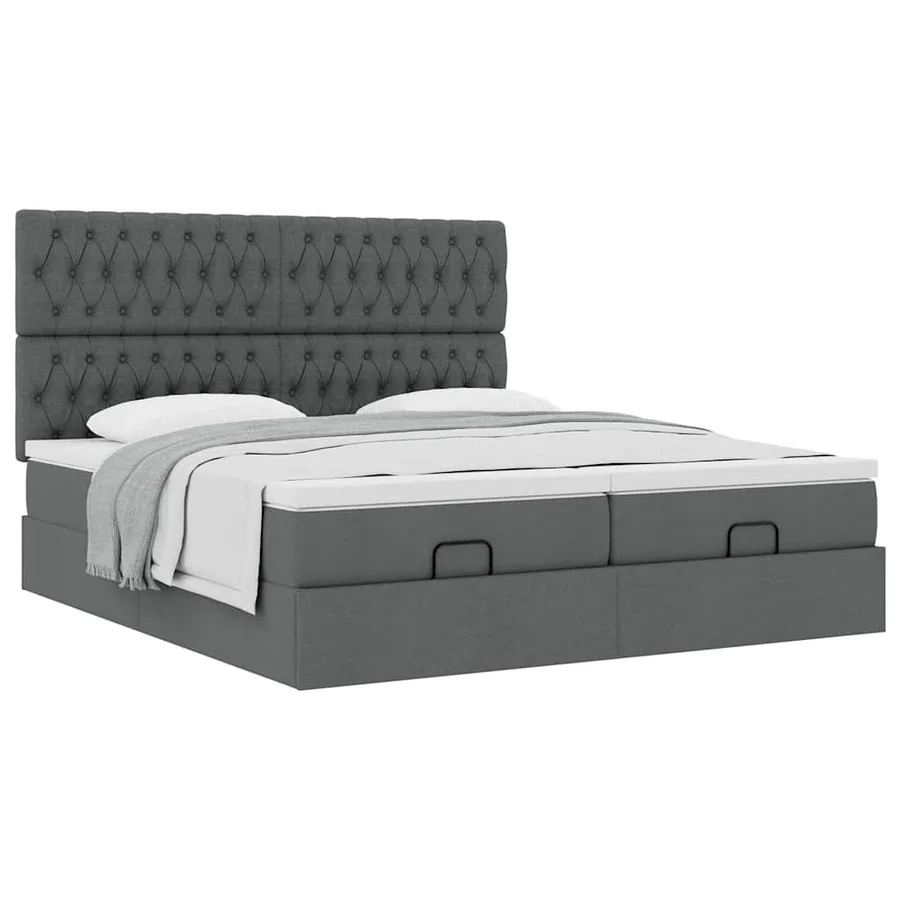 Cadre de lit ottoman avec matelas gris foncé 200x200cm tissu - 5