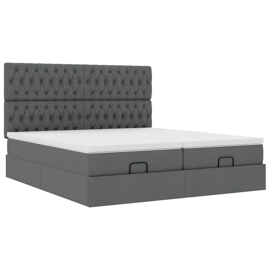 Cadre de lit ottoman avec matelas gris foncé 200x200cm tissu - 6