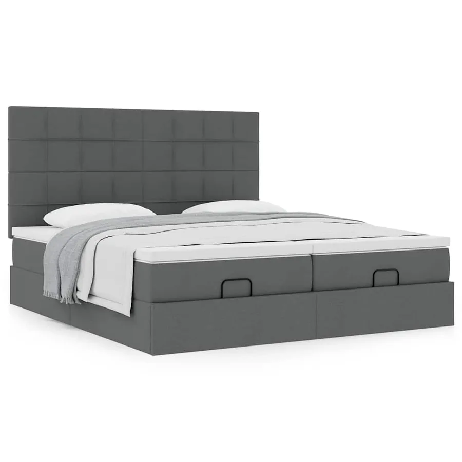Cadre de lit ottoman avec matelas gris foncé 200x200cm tissu - 4