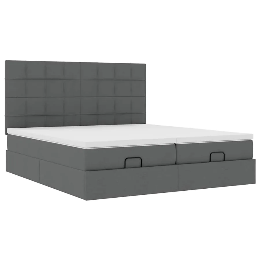 Cadre de lit ottoman avec matelas gris foncé 200x200cm tissu - 6