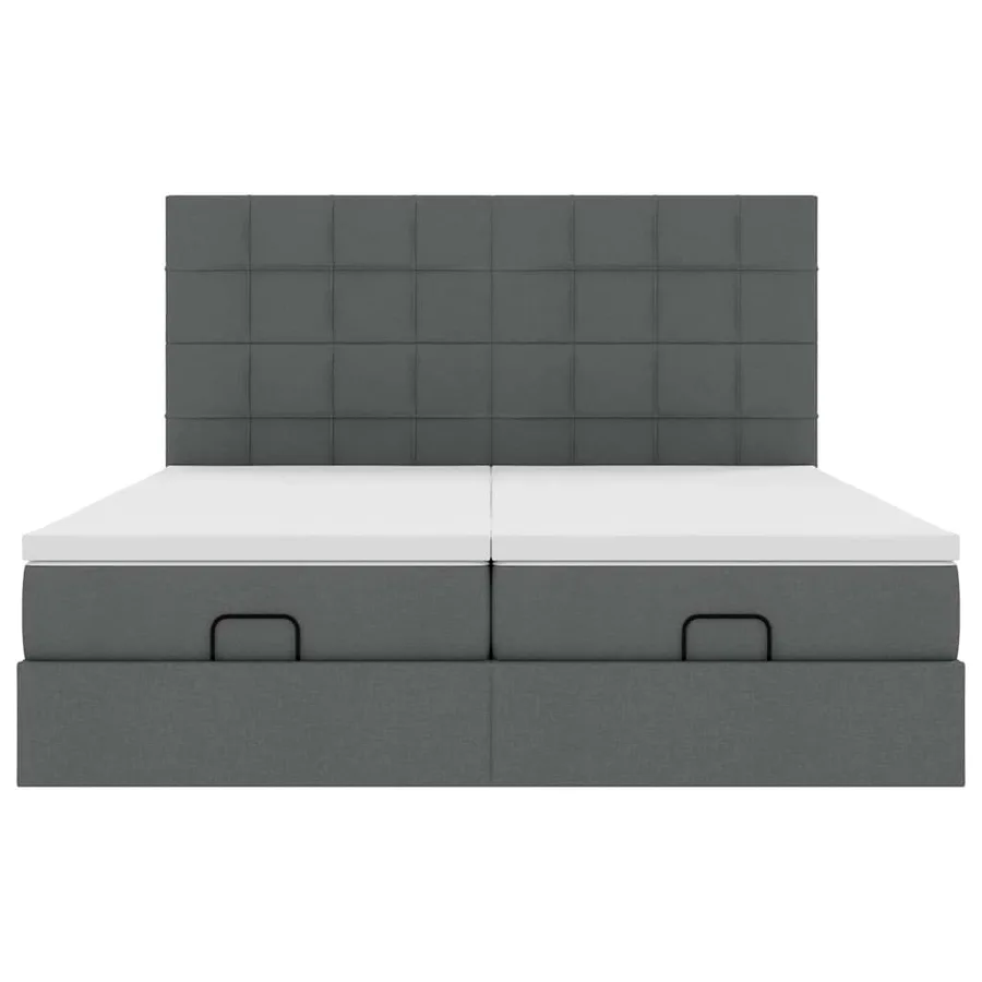 Cadre de lit ottoman avec matelas gris foncé 200x200cm tissu - 7