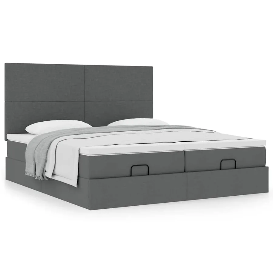 Cadre de lit ottoman avec matelas gris foncé 200x200cm tissu - 4
