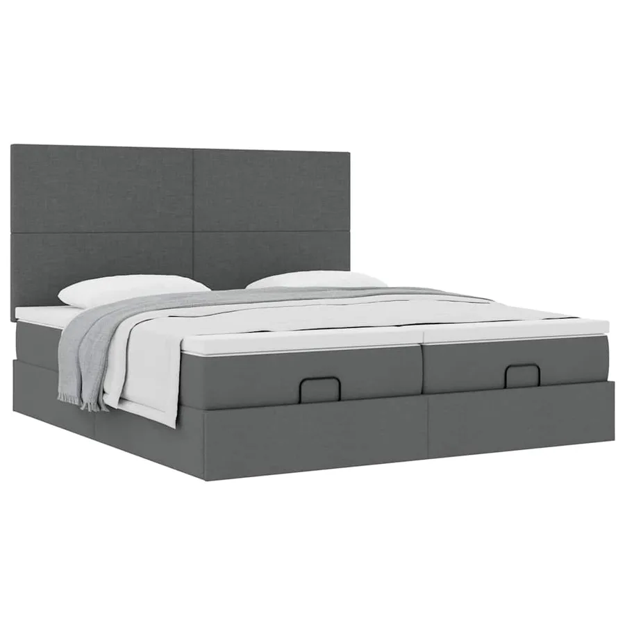 Cadre de lit ottoman avec matelas gris foncé 200x200cm tissu - 5