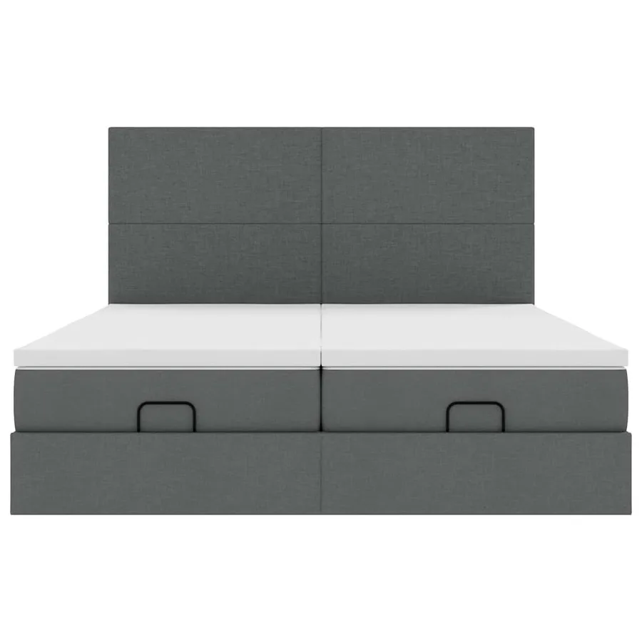 Cadre de lit ottoman avec matelas gris foncé 200x200cm tissu - 7