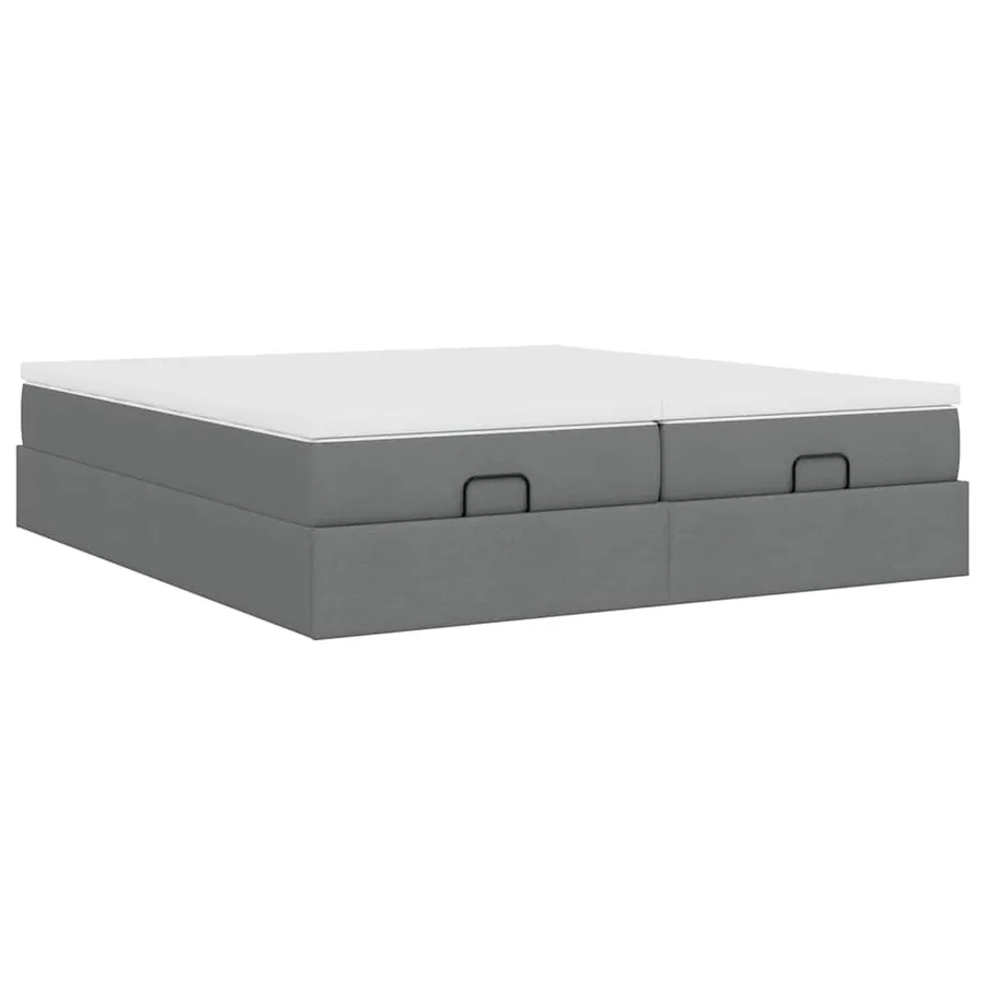Cadre de lit ottoman avec matelas gris foncé 200x200cm tissu - 10