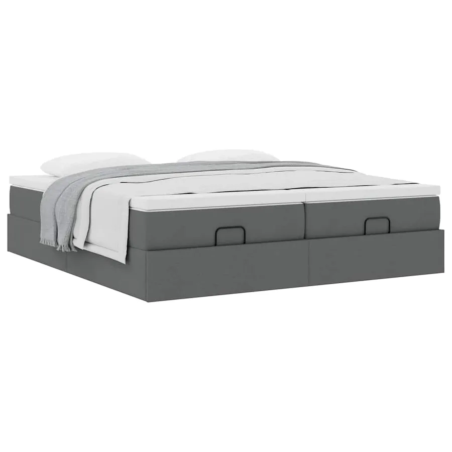 Cadre de lit ottoman avec matelas gris foncé 200x200cm tissu - 5