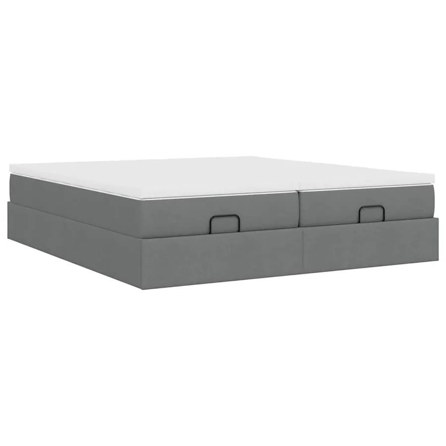Cadre de lit ottoman avec matelas gris foncé 200x200cm tissu - 6