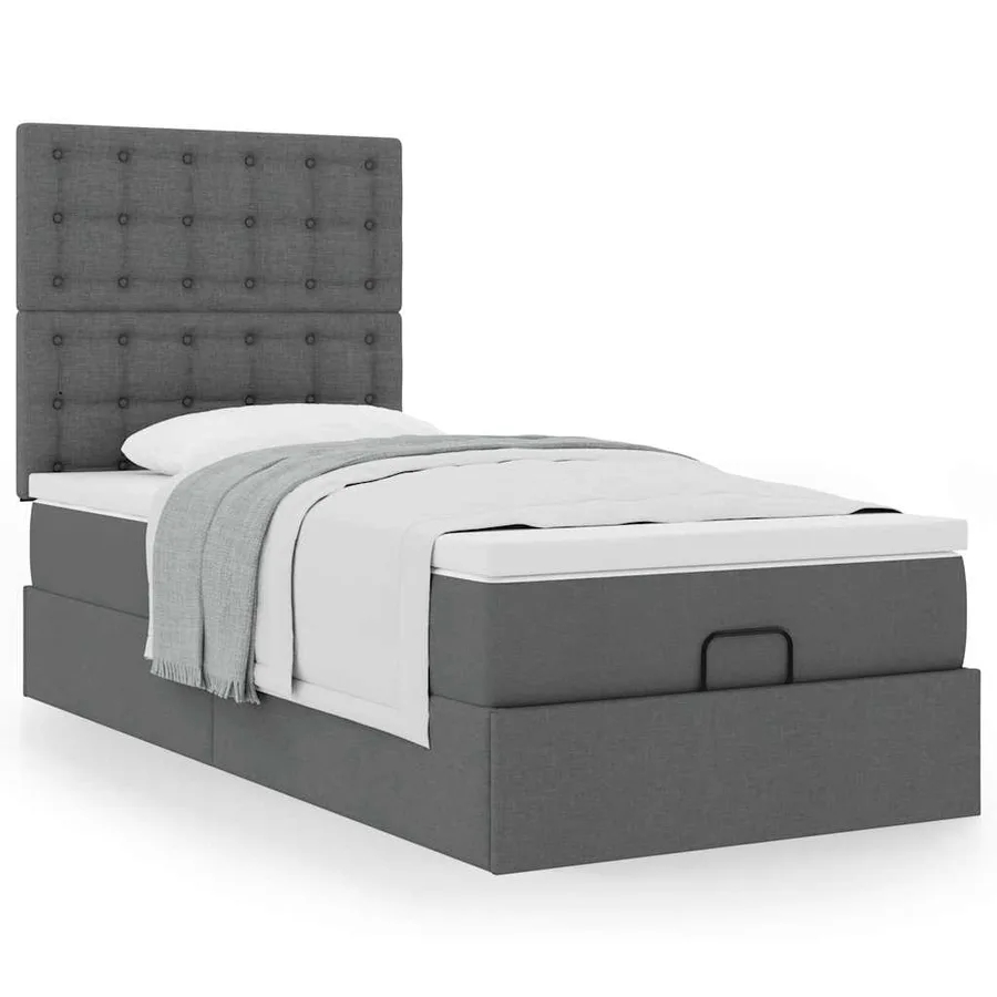 Cadre de lit ottoman avec matelas gris foncé 100x200 cm tissu - 4